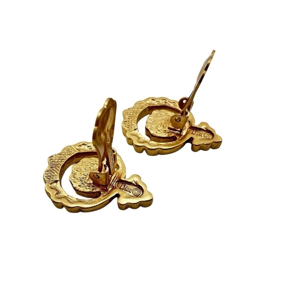 VTG Christian Dior Gold Tone Baroque Double Circles Filigree Clip Earrings - Picture 8 of 14